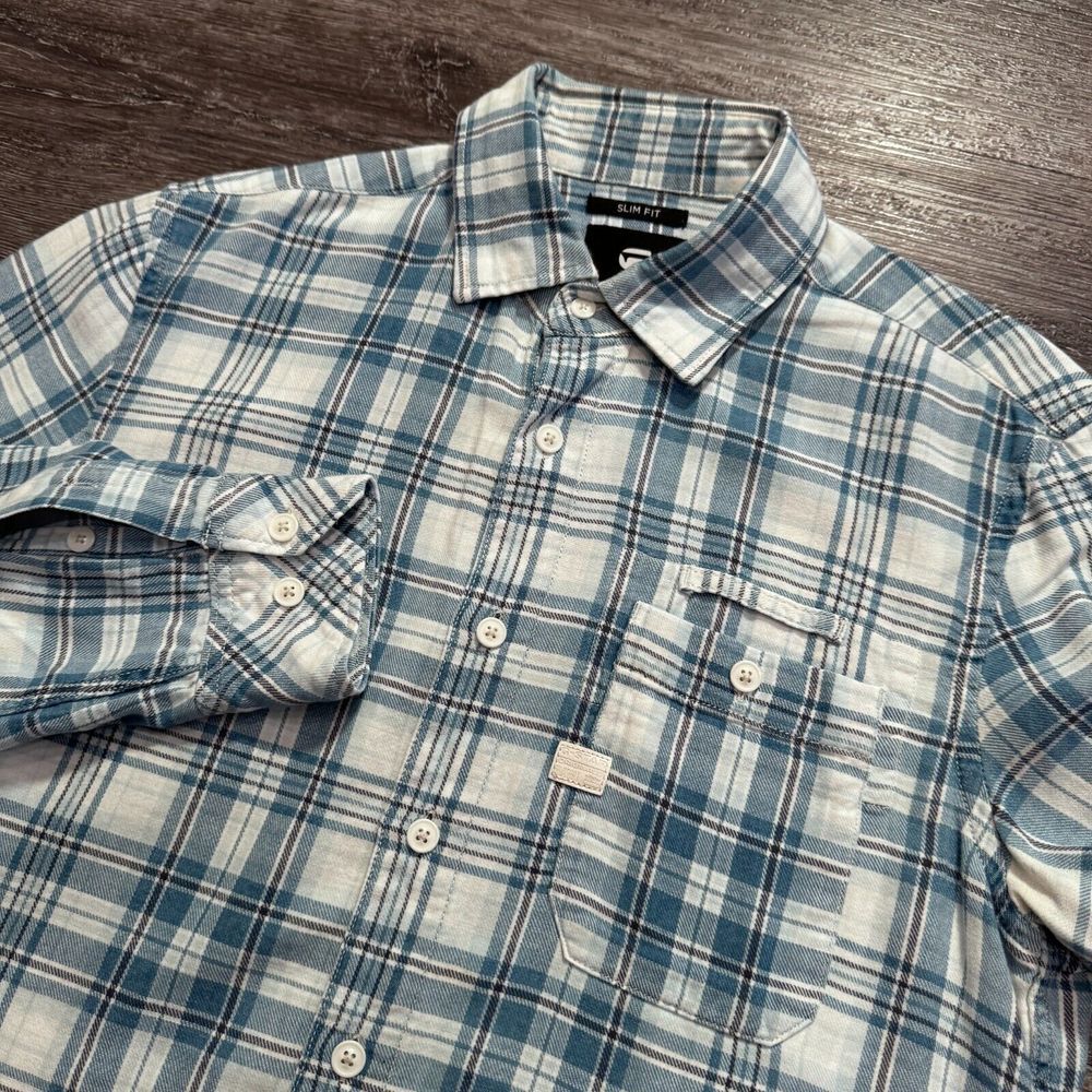 G Star Raw Shirt Mens Small Blue Button Up Military Flannel Casual Cotton Logo
